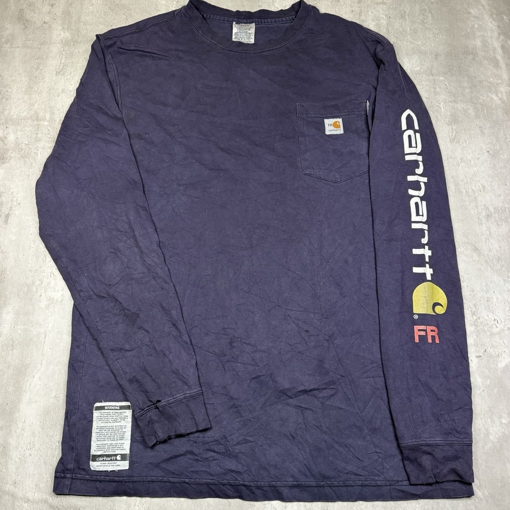 Carhartt FR Pocket TShirt XL Tall Mens Blue Flame Resistant Sleeve Logo Workwear